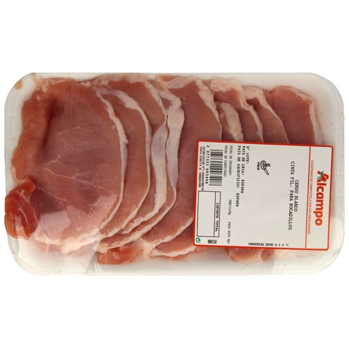 Filetes de cinta de lomo de cerdo con corte fino.