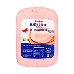 AUCHAN Jamón cocido extra sin fosfatos añadidos al corte Producto Alcampo. - Loncha normal 2 a 3 mm
