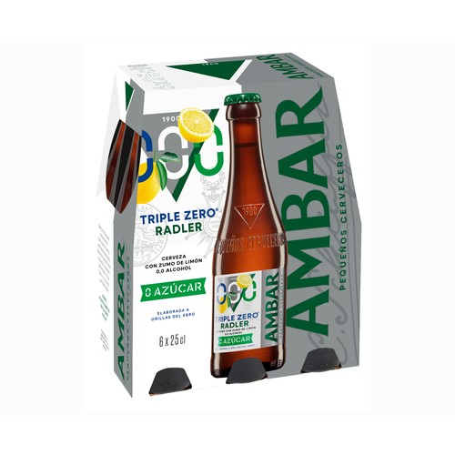 AMBAR RADLER  Cerveza sin alcohol y zumo de limón pack 6 uds x 25 cl.