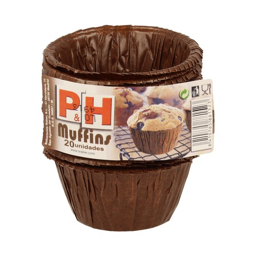 Cápsulas para muffins, color marrón P&H 20 unidades.