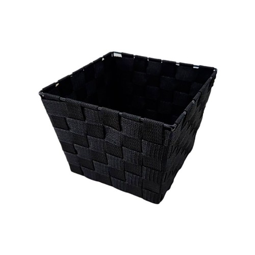 Cesta trenzada apilable de poliproileno y acero color negra, 20x15x20cm, ACTUEL.