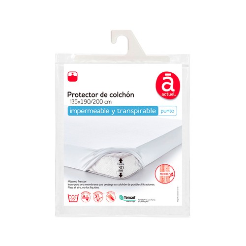 Protector colchón 135X190/200cm hasta 30cm de altura, Tencel, impermeable y transpirable. ACTUEL