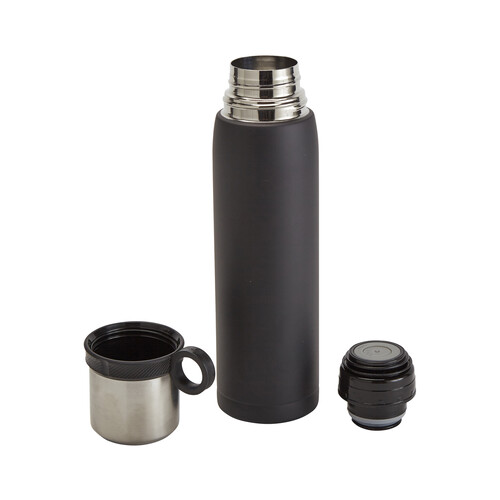 Termo de acero inoxidable con taza de color negro y capacidad para 0,6 litros, ACTUEL.