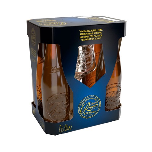 RIVERA Cerveza rubia reposada + copa pack 4 x 33 cl.