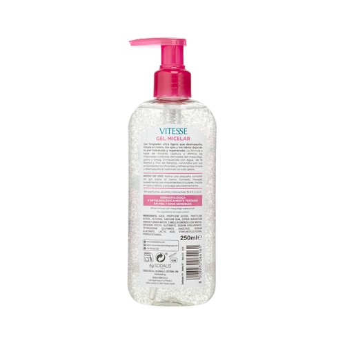 VITESSE Gel micelar desmaquillante waterproof para pieles y ojos sensibles 250 ml.