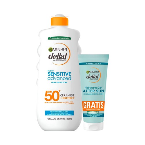 DELIAL Sensitive advanced Leche solar protectora con factor de protección 50+ (muy alto) 400 ml + after sun.
