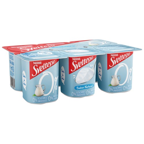 Yogur desnatado (0% materia grasa) natural sin azúcares añadidos SVELTESSE de Nestlé 6 x 120 g.