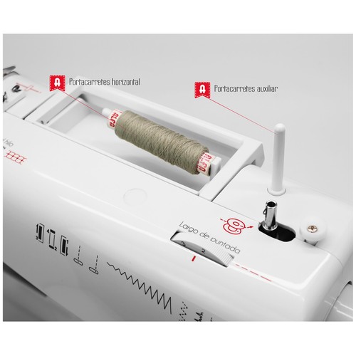 Máquina de coser ALFA 720+, 9 puntadas, ojal automático, brazo libre, Lud led.