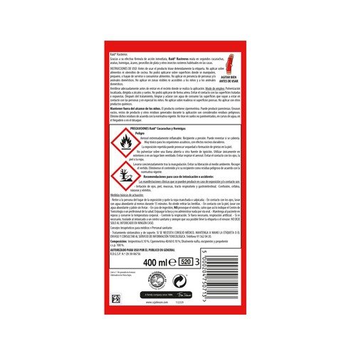 RAID Insecticida spray cucarachas, arañas, hormigas y otros insectos rastreros 400 ml.