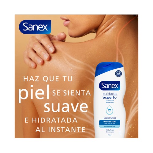 SANEX Cuidado experto Gel hidratante y protector para ducha o baño, para todo tipo de pieles 600 ml.