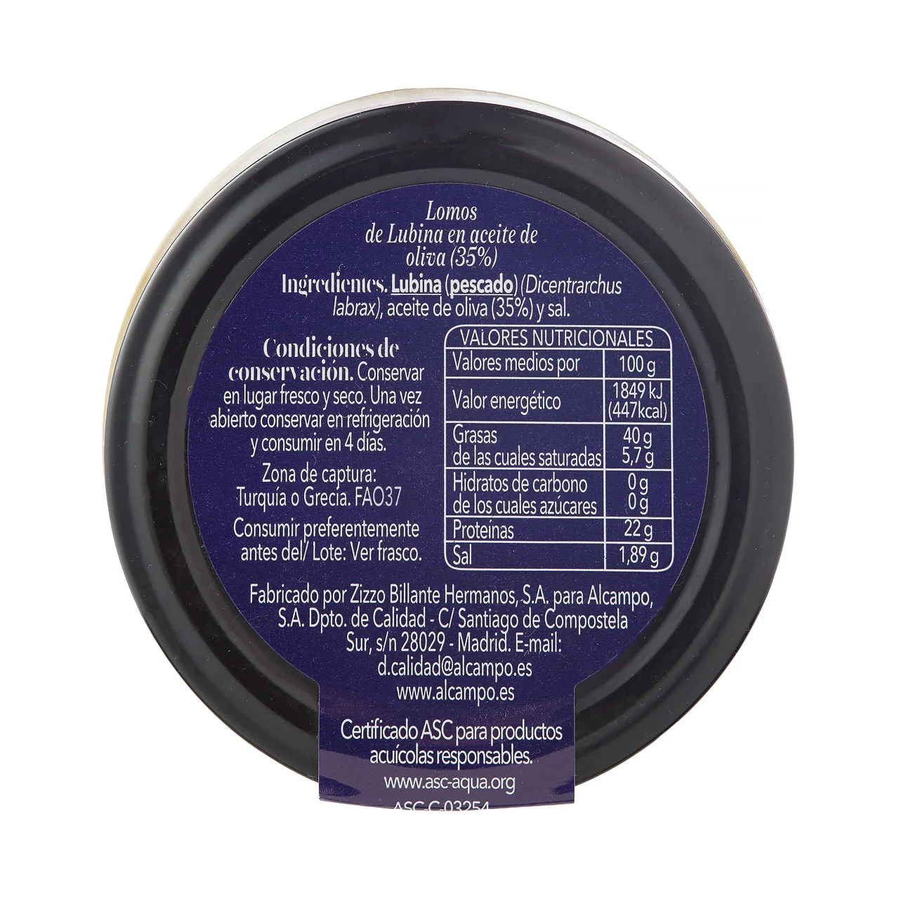 PRODUCTO ALCAMPO Collection Lomos de lubina ASC en aceite de oliva tarro 130 g.