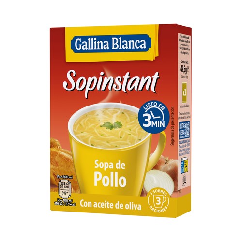 GALLINA BLANCA Sopinstant Sopa de pollo con fideos 3 x 17 g.