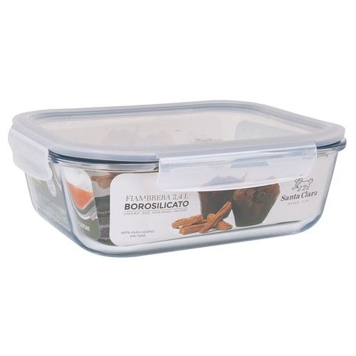 Recipiente hermético de vidrio vidrio borosilicato, 2,4 litros, SANTA CLARA.