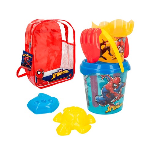 Set cubo playa SPIDERMAN IML D18cm, con accesorios y 2 moldes.