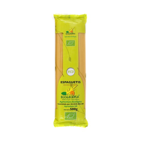 ECOLECERA Pasta espaguetis ecológicos, pasta de sémola de trigo duro de calidad superior 500 g.