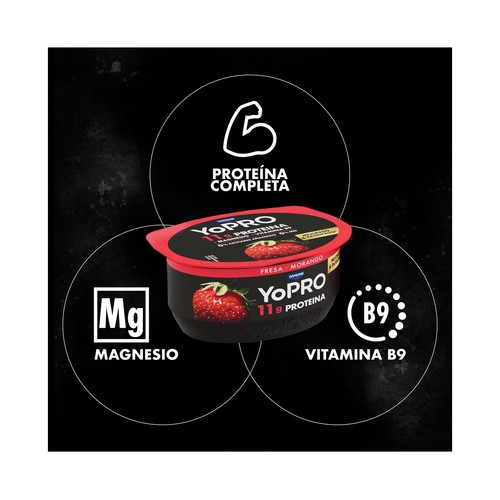 YOPRO de Danone Leche fermentada desnatada con fresa y alto contenido en proteina 4 x 120 g.