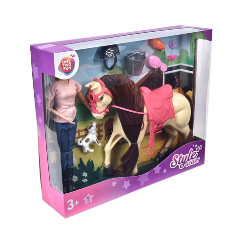 Conjunto Style Story Muñeca y Caballo con accesorios, 9 Piezas +3 Años ONE, TWO FUN