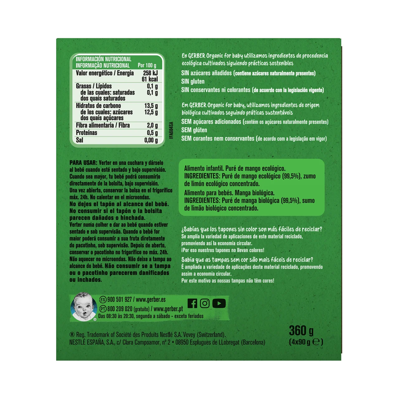Organic Bolsitas de frutas (mango), a paritr de 6 meses 4 x 90 g.