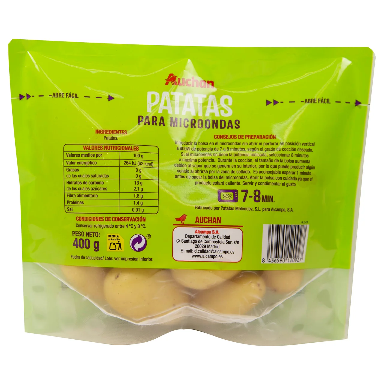 AUCHAN Patatas para microondas 400 g. Producto Alcampo