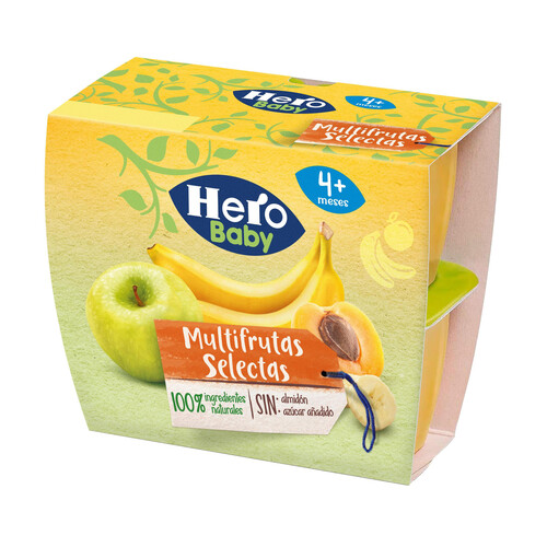 HERO Baby Tarrito de frutas seleccionadas (manzana, plátano, albaricoque y naranja), a partir de 4 meses 4 x 100 g.