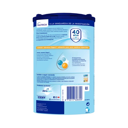 ALMIRÓN Leche de inicio (1) para recién nacido a partir del primer día ALMIRÓN Advance digest 800 g.
