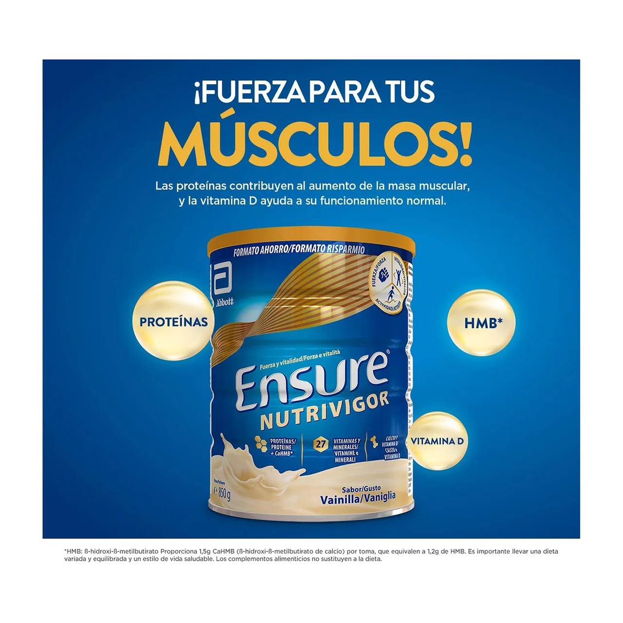 Nutrivigor Complemento nutricional que mejora nuestra calidad y salud muscular con sabor a vainilla 850 g.