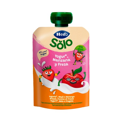 HERO Solo Bolsita de yogur con fresa y manzana a partir de 6 meses 100 g.