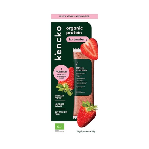 KENCKO Mix de proteinas vegetales con frutas deshidratadas y sabor a fresa 2 x 35 g.