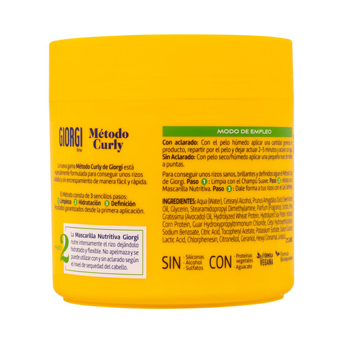 GIORGI Mascarlla nutritiva paso 2 para un pelo con rizos cuidados GIORGI Metodo curly 250 ml.