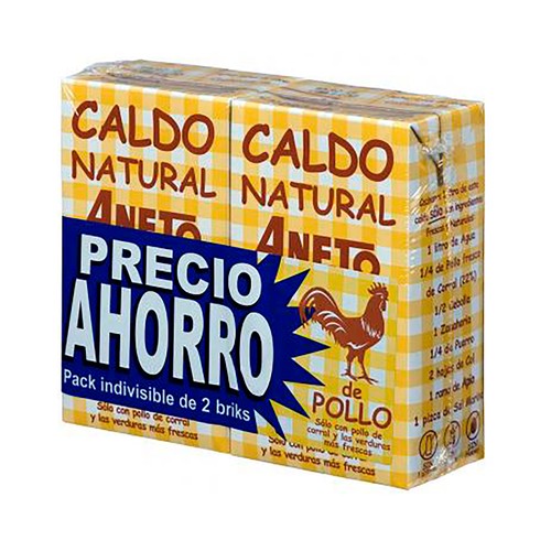 ANETO Caldo natural de pollo con jamón bipack 2x1 L.