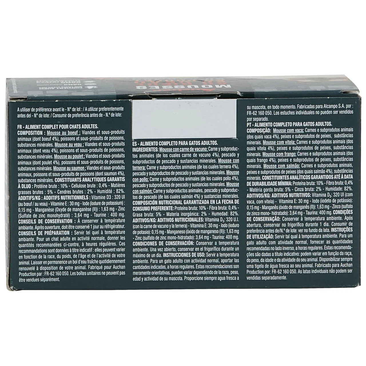 PRODUCTO ALCAMPO Comida para gatos húmeda de mousse con carne de vacuno 4 x 85 g.