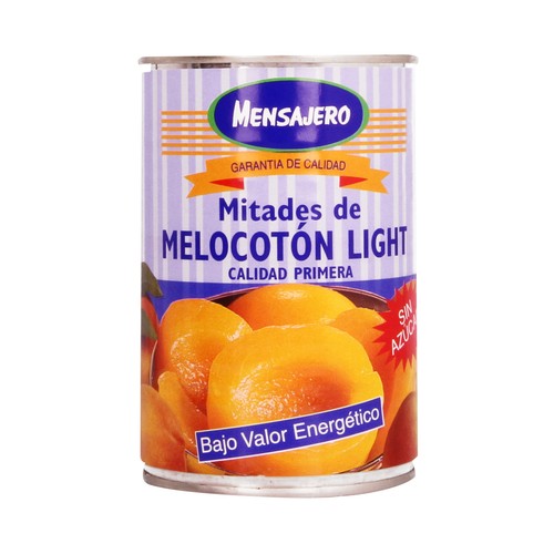 Mitades de melocotón en almíbar sin azúcar añadido MENSAJERO 240 g. peso neto escurrido