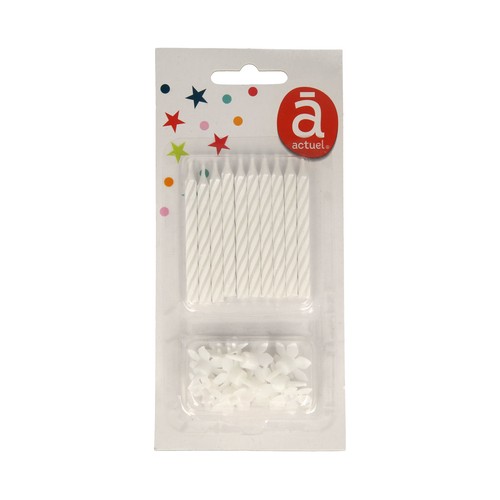 Velas de cumpleaños color blanco con soporte, 10 unidades, ACTUEL.
