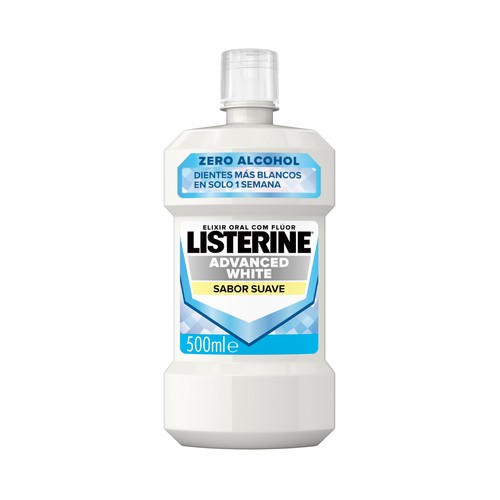 LISTERINE Advanced white Enjuague bucal con acción blanqueadora, sin alcohol y sabor suave a menta 500 ml.