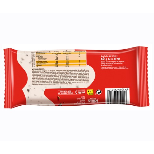 NOCILLA Galleta cookie crema de nocilla 3 uds. 60 g.