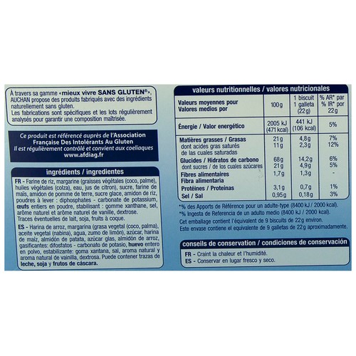 PRODUCTO ALCAMPO Galletas de mantequilla Sablés, sin gluten PRODUCTO ALCAMPO 200 g.