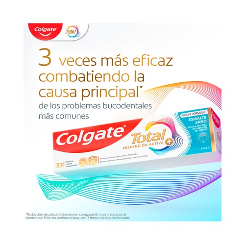 COLGATE Total prevención activa + Pasta de dientes con flúor y acción reparadora del esmalte 75 ml.