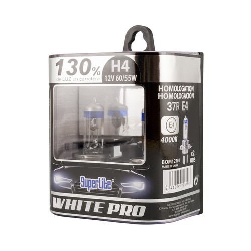 Lote de 2 bombillas de xenón para automóvil con luz blanca (4000K), tipo H4 y potencia de 55-60W SUPERLITE White pro.