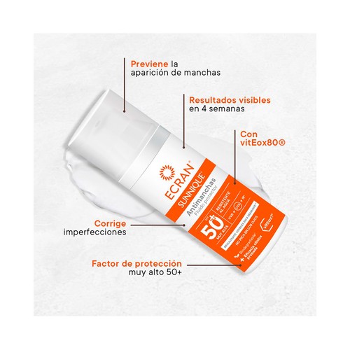 ECRAN Sunnique Protector solar para cara y escote, con FPS 50+ (muy alta) 50 ml.