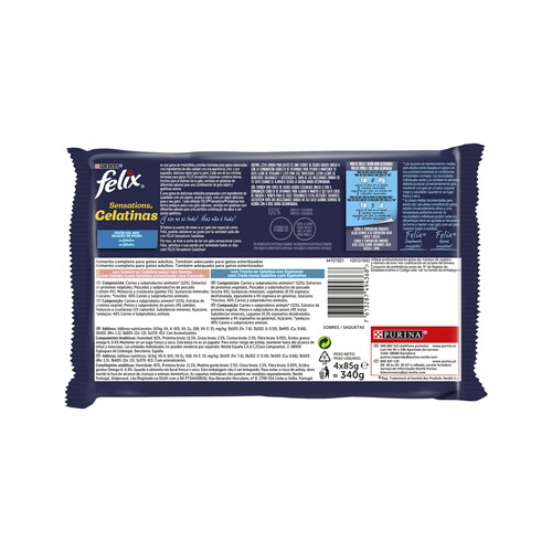 FELIX Comida para gatos húmeda sabor a pescado variado PURINA FELIX 4 uds. x 85 g.