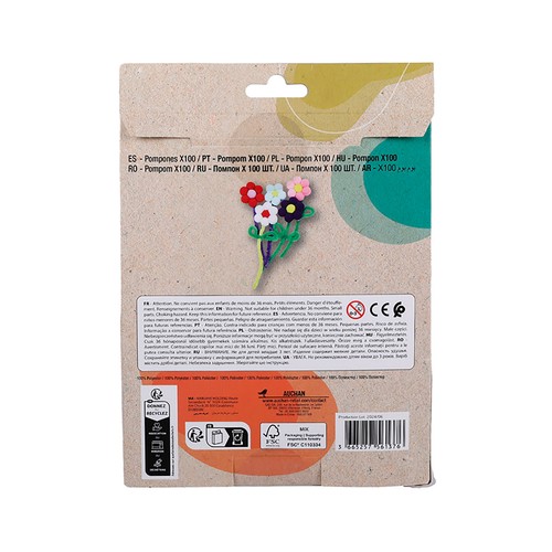 100 pompones para personalizar, colores surtidos clásicos, ALCAMPO.
