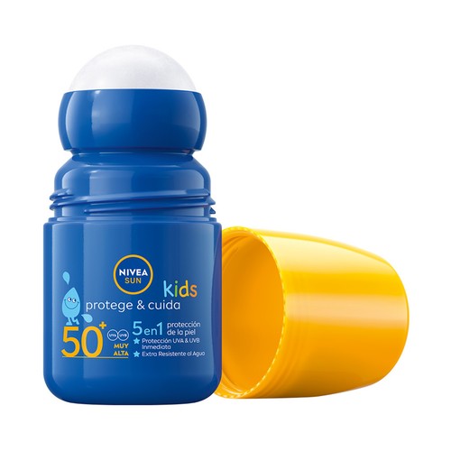 NIVEA Sun kids Protector solar en roll on especial para niños, con factor protección 50+ (muy alta) protege & cuida 50 ml.