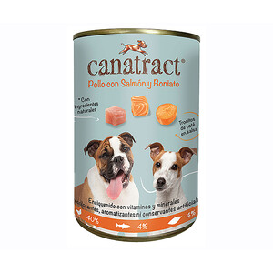 Imagen de CANATRACT Alimentación en lata para perro pollo con salmón, boniato 400 g.
