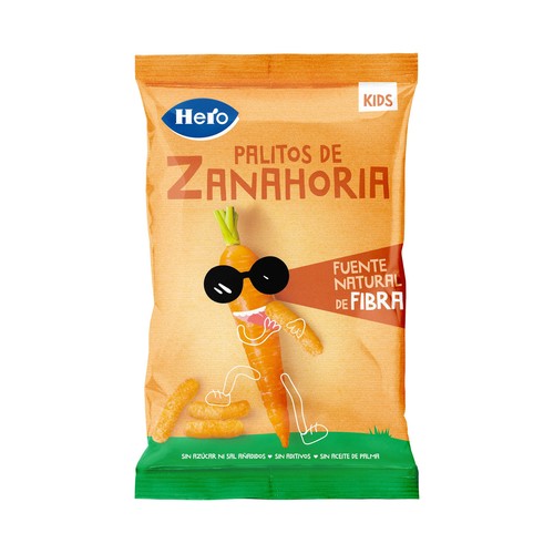HERO Kids Snacks infantiles sin azúcares añadidos, de palitos de zanahoria, a partir de 36 meses 30 g.