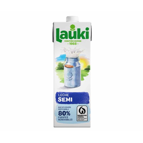 LAUKI Leche semidesnatada de vaca, de origen 100% español 1l.