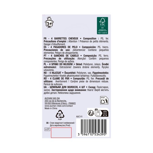 PRODUCTO ALCAMPO Pasadores de pelo infantiles 4 uds.
