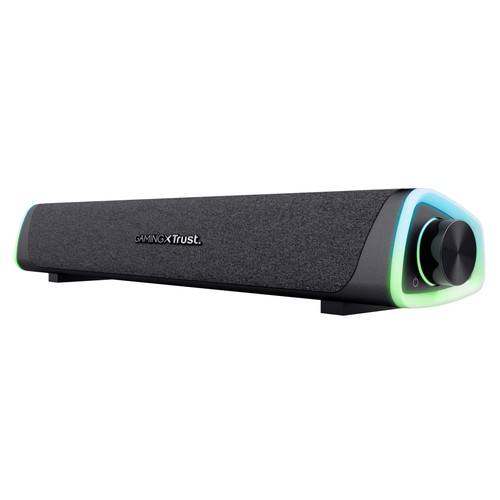 Barra de sonido gaming TRUST Axon GXT620, micrófono, aux, conector 3,5 mm, alimentación USB.
