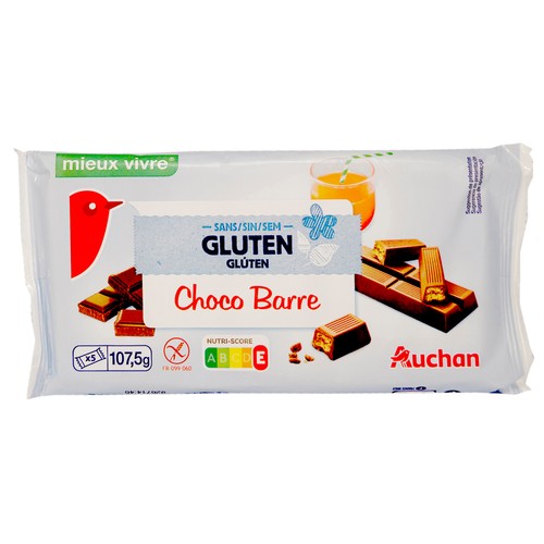 Barritas de chocolate sin gluten ALCAMPO 5 uds 107,5 g.