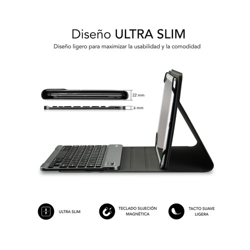 Funda para tablet 10,1" con teclado SUBBLIM Keytab Pro, conexión Bluetooth, función soporte, cierre magnético.