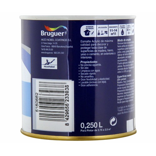 Bote de 0.25l. de esmalte acrílico blanco algodón satinado BRUGUER.